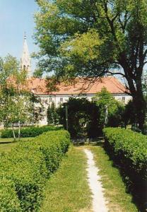 Zum Kloster gehört ein großer Garten mit einer idyllischen Weinlaube. Neben dem Gemüsegarten gibt es auch verschiedene Gestaltungsprojekte der Lehrlingsstiftung wie Kräutergarten, Ziergarten, Hochbeet, ...