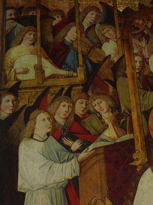 Meister von Maria am Gestade: Tafelbild "Krönung Mariä", um 1460 (Ausschnitt)
